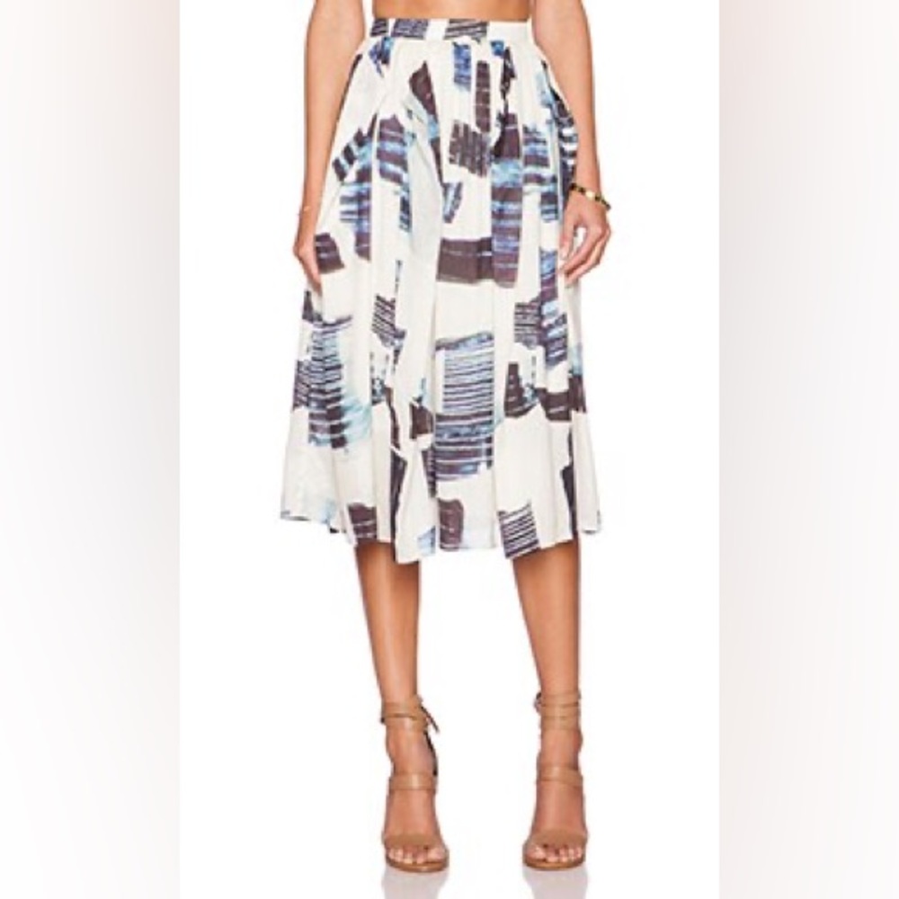 tibi silk linen abstract print skirt